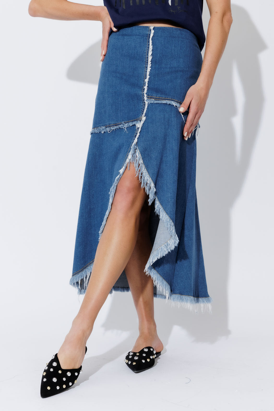 Light Denim Fringe Skirt