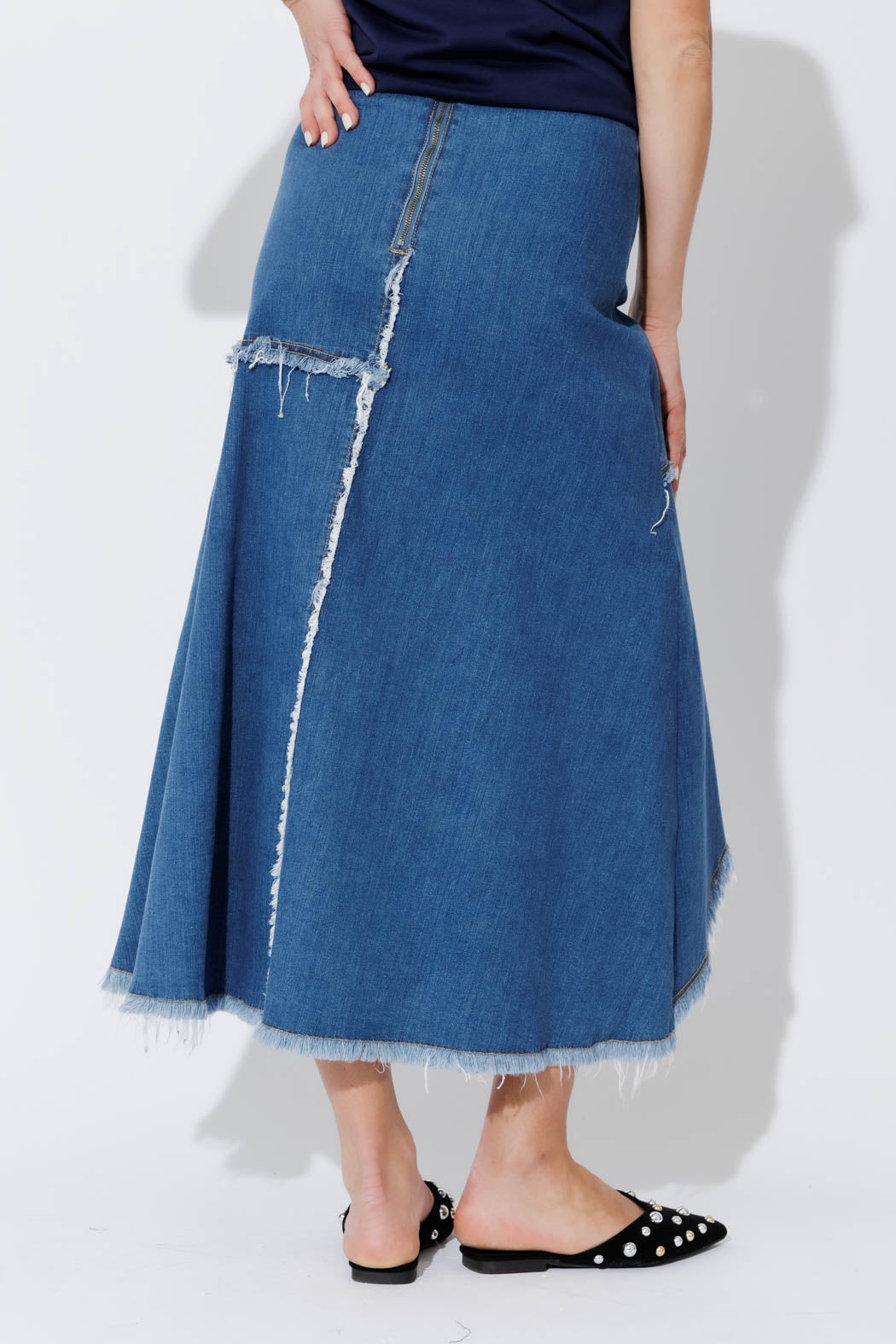 Light Denim Fringe Skirt