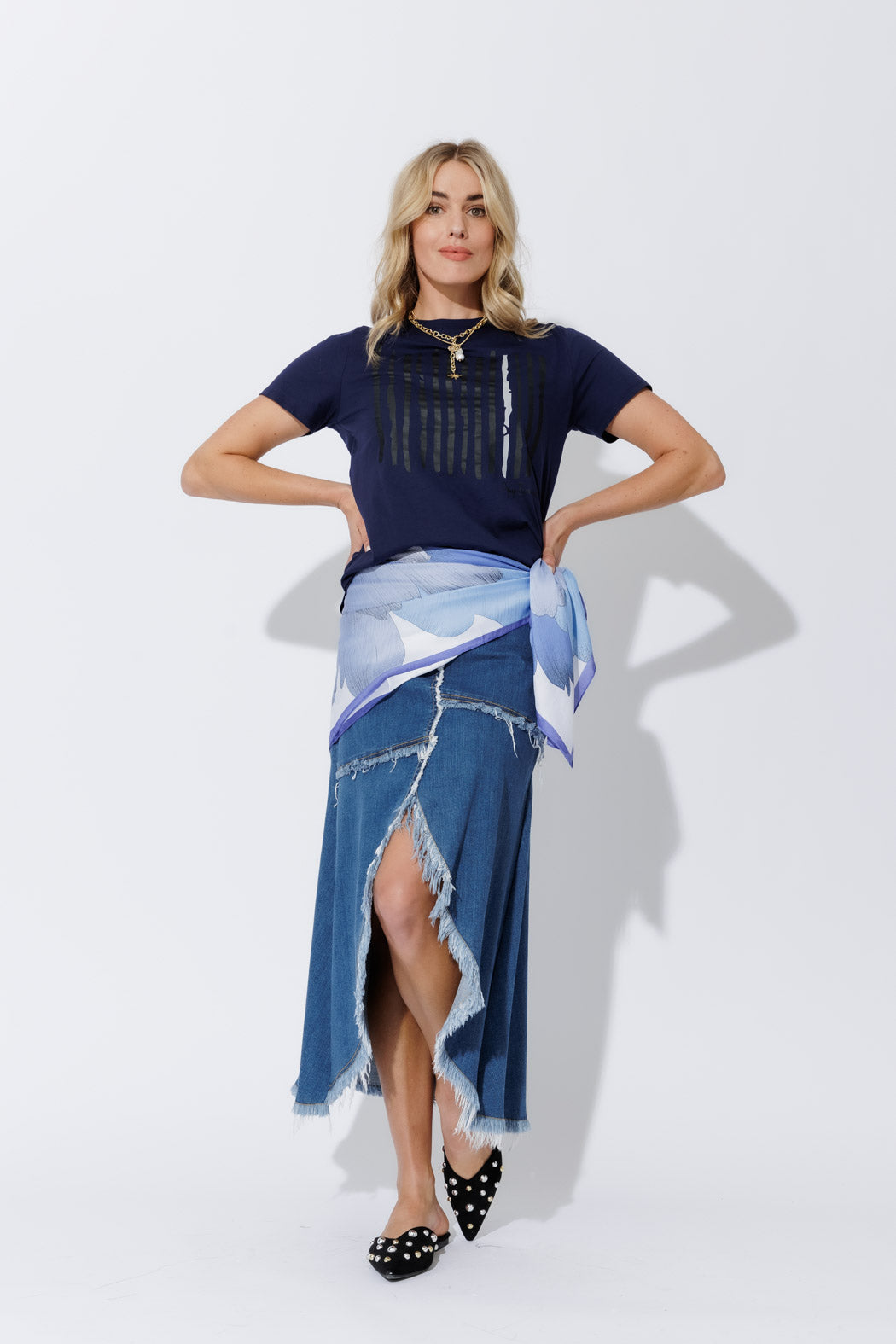 Light Denim Fringe Skirt