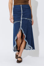 Mid Denim Fringe Skirt