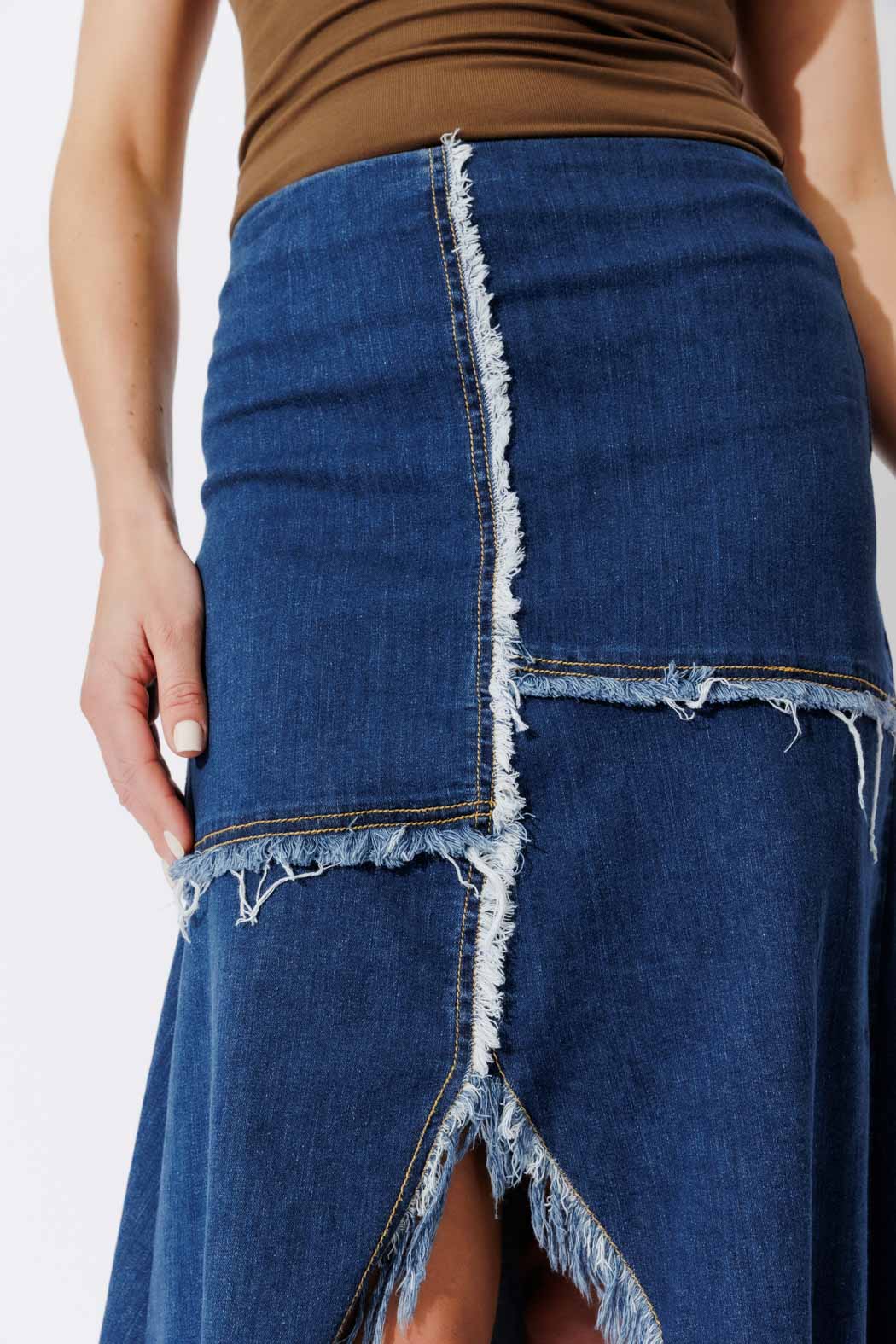Mid Denim Fringe Skirt