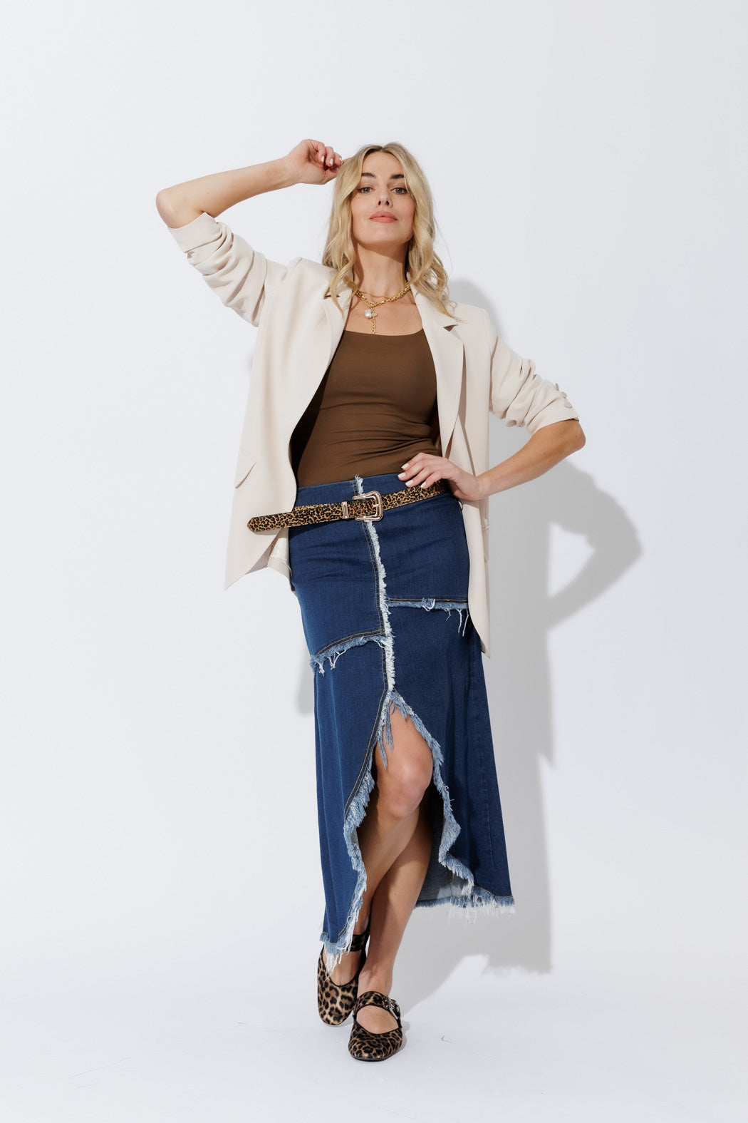 Mid Denim Fringe Skirt