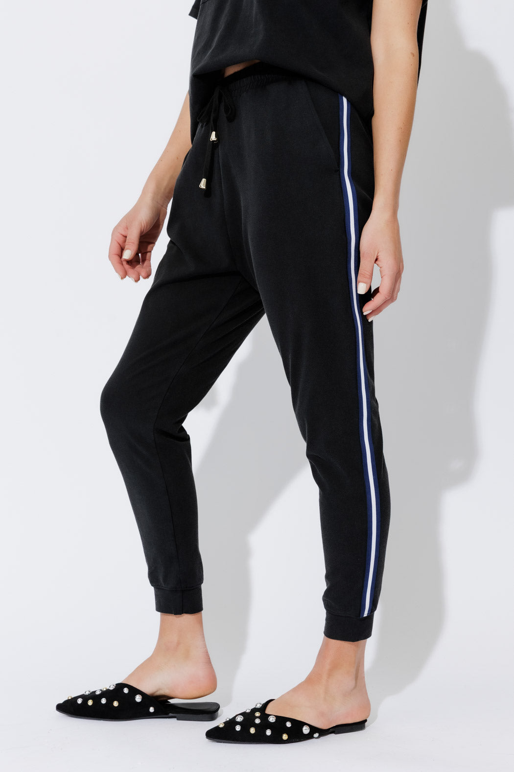 Charcoal Washed Cotton Stripe Pant