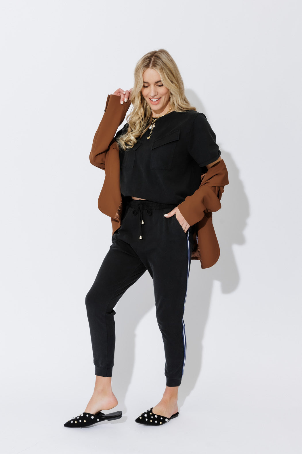 Charcoal Washed Cotton Stripe Pant