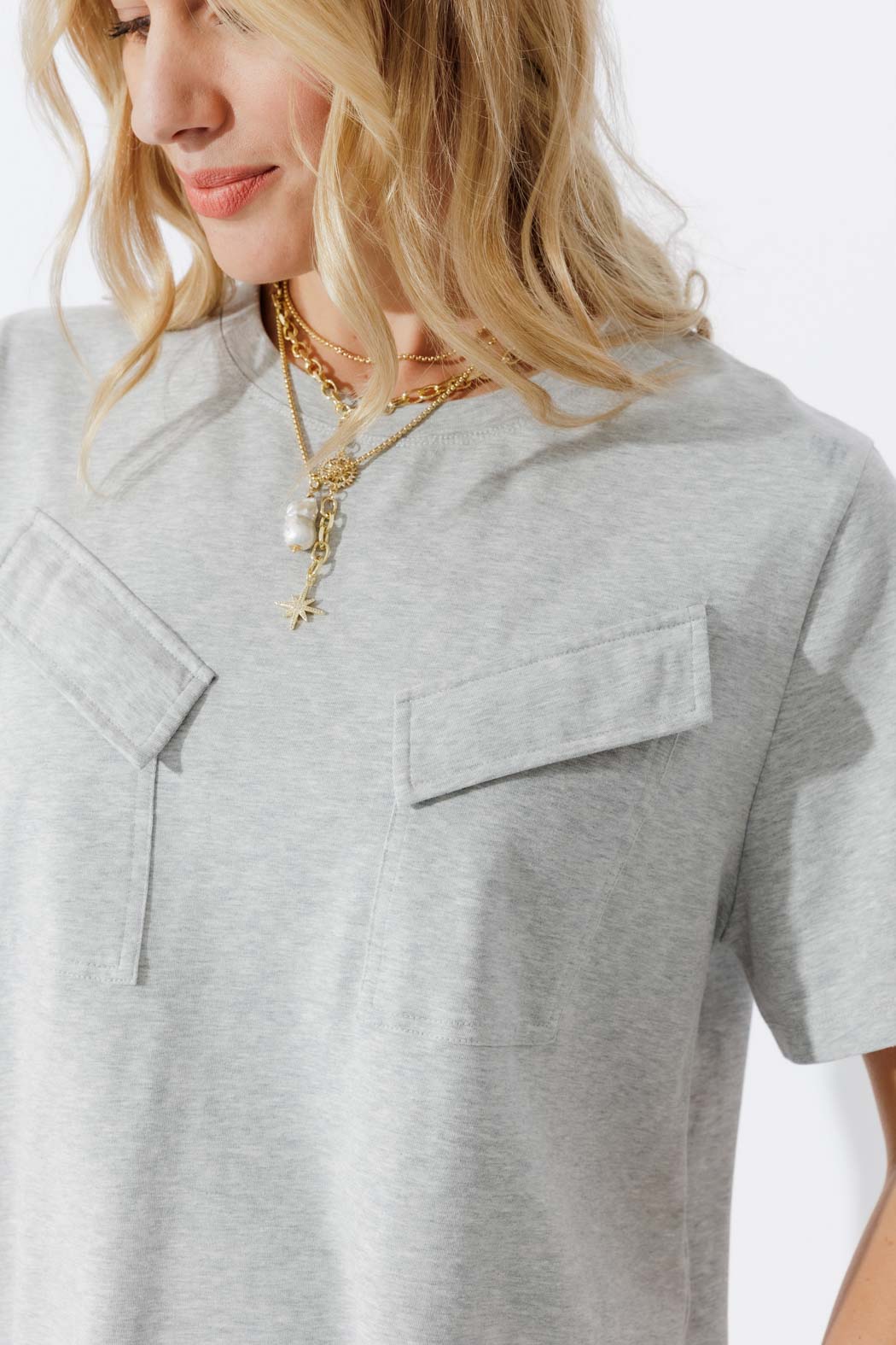 Grey Marle Washed Cotton Pocket T-Shirt