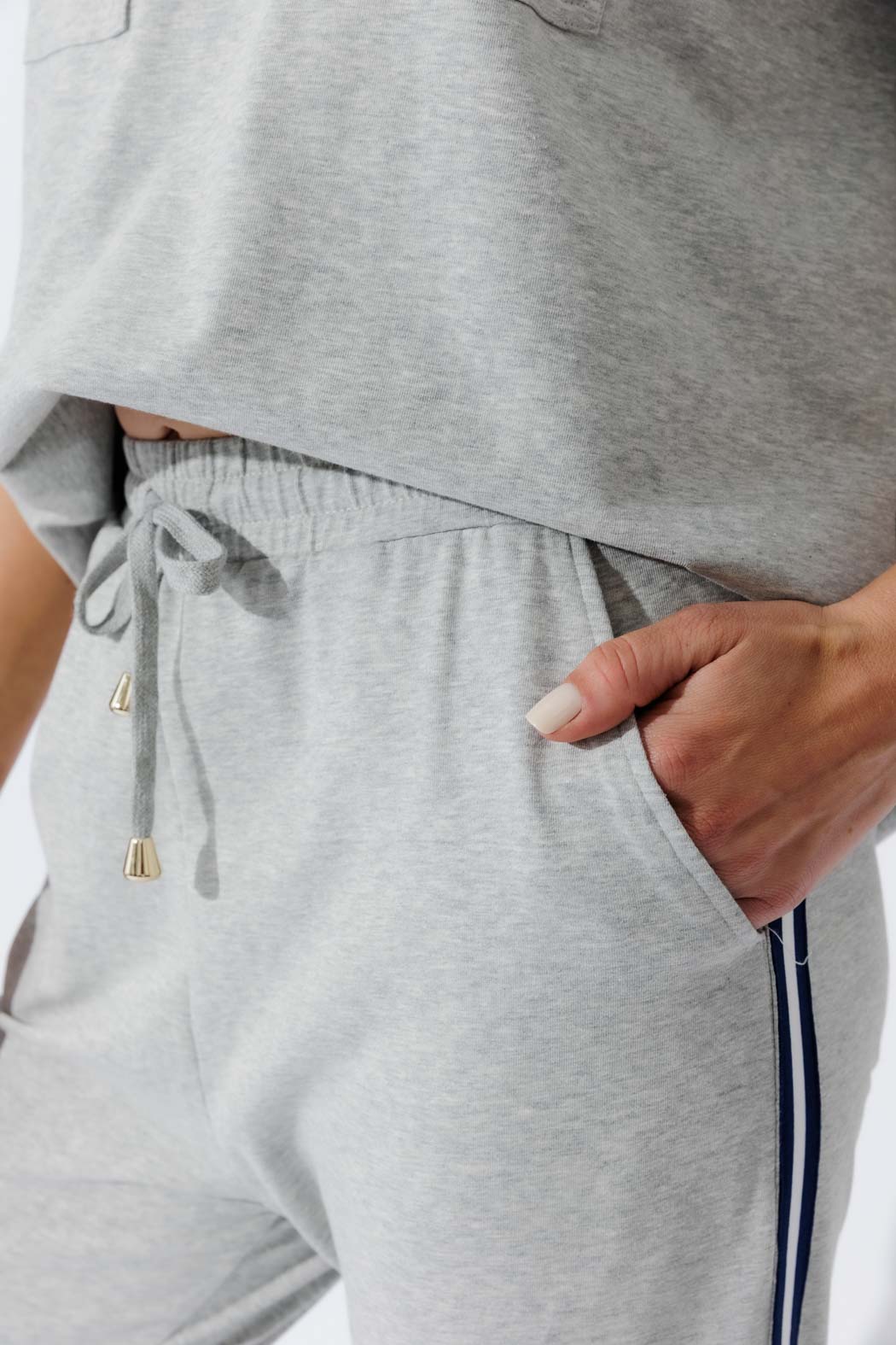 Grey Marle Washed Cotton Stripe Pant