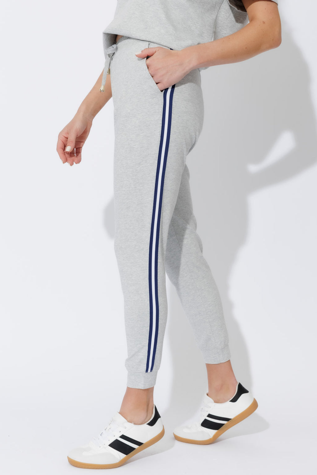 Grey Marle Washed Cotton Stripe Pant