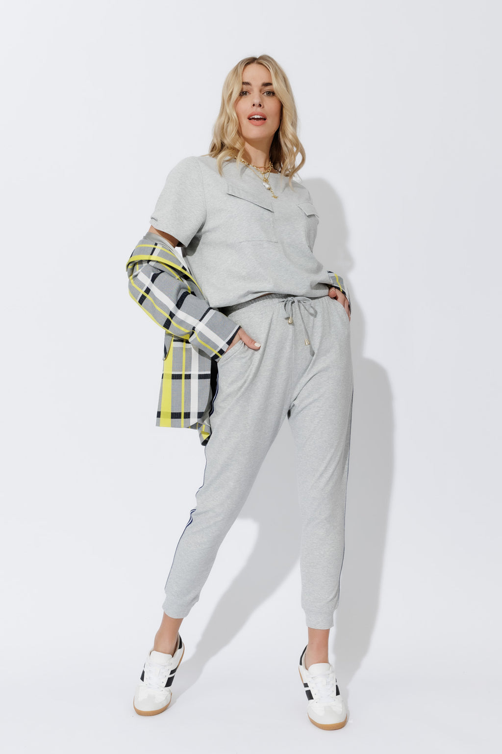 Grey Marle Washed Cotton Stripe Pant