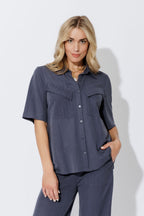 Navy Herringbone Pocket Shirt