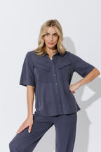 Navy Herringbone Pocket Shirt