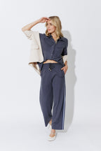 Navy Herringbone Pocket Shirt