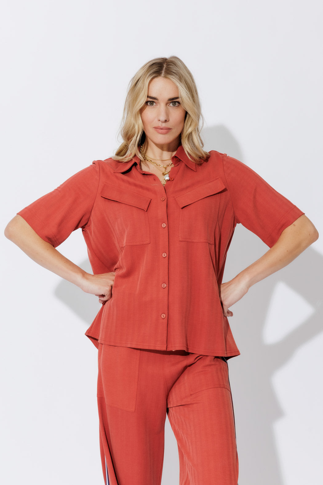 Rust Herringbone Pocket Shirt