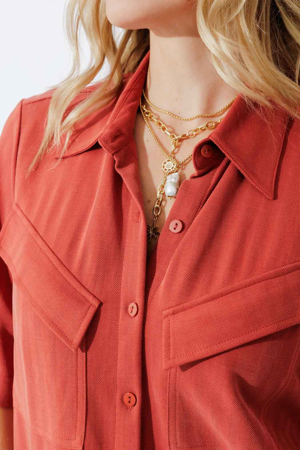 Rust Herringbone Pocket Shirt
