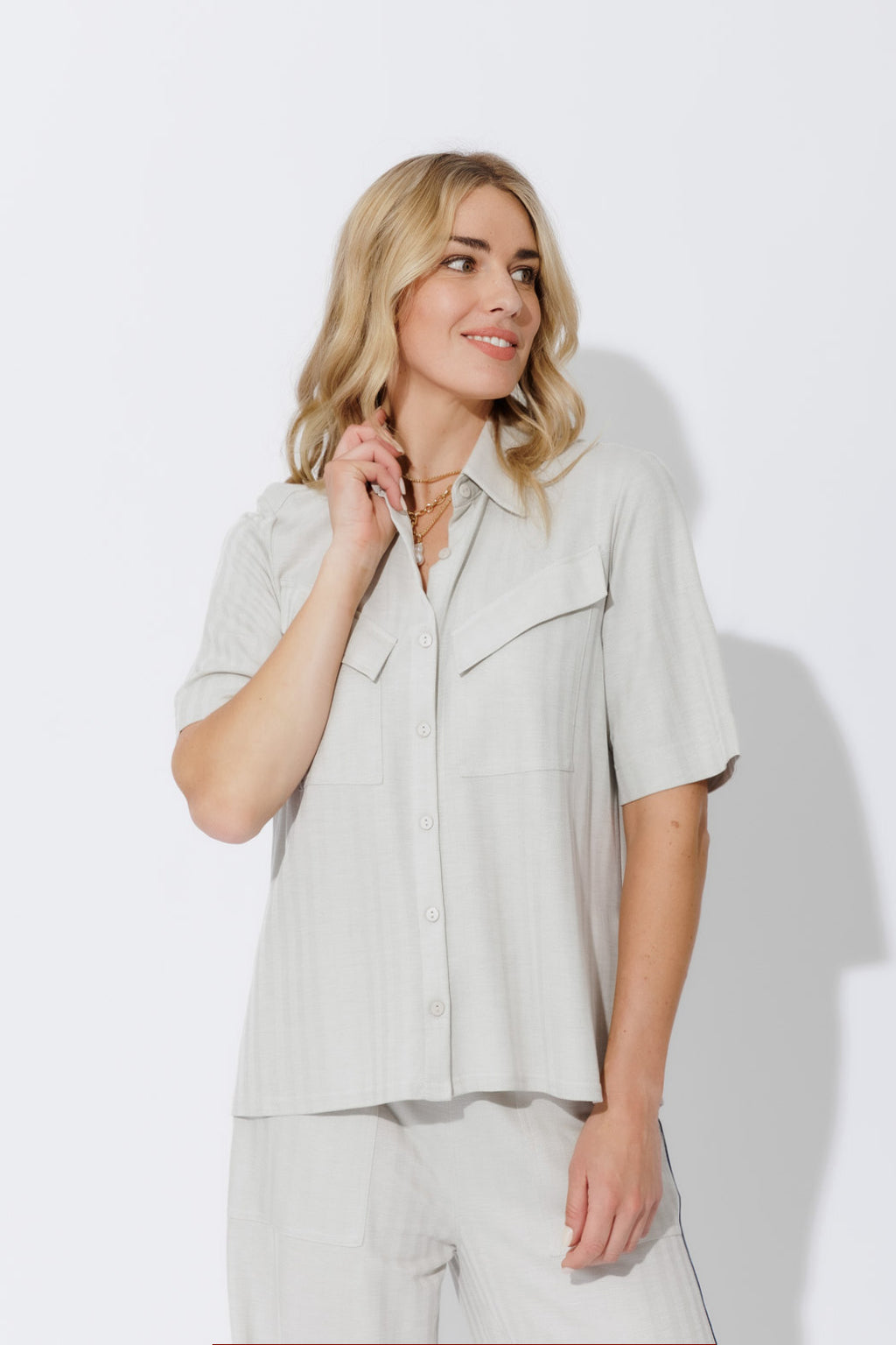 Stone Herringbone Pocket Shirt