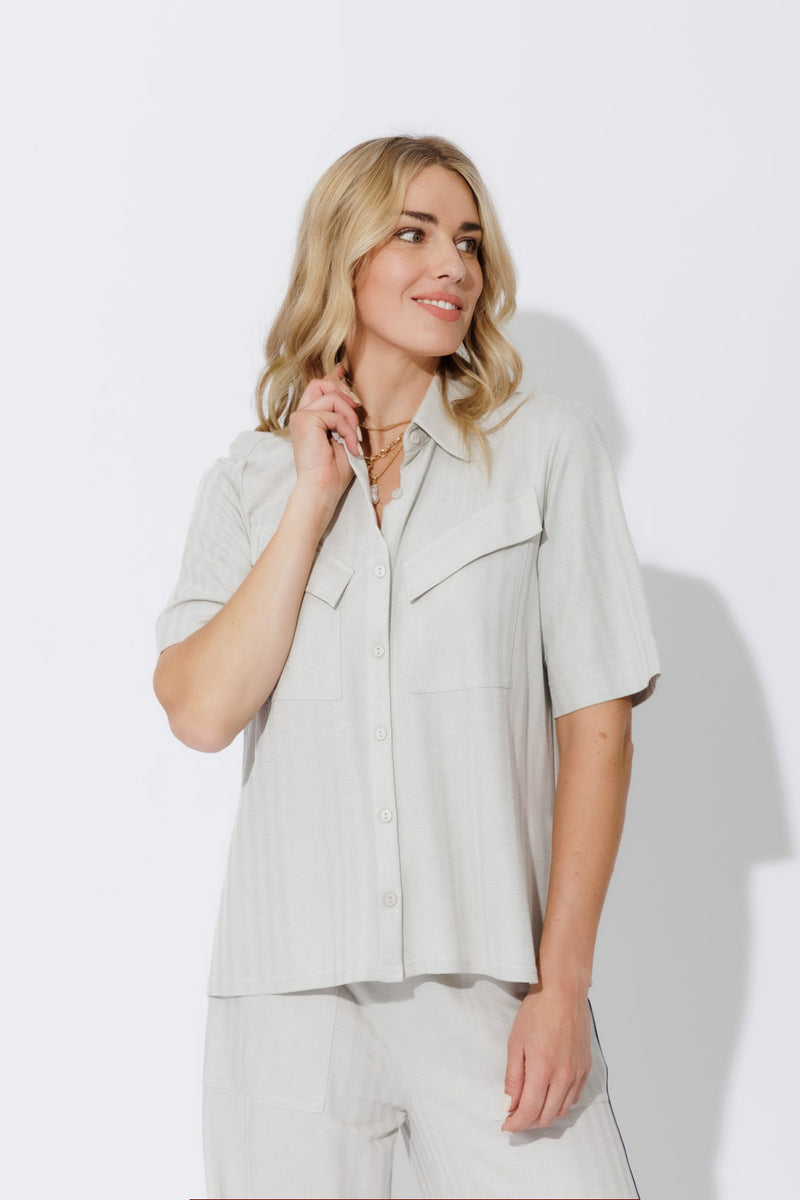Stone Herringbone Pocket Shirt