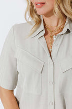 Stone Herringbone Pocket Shirt