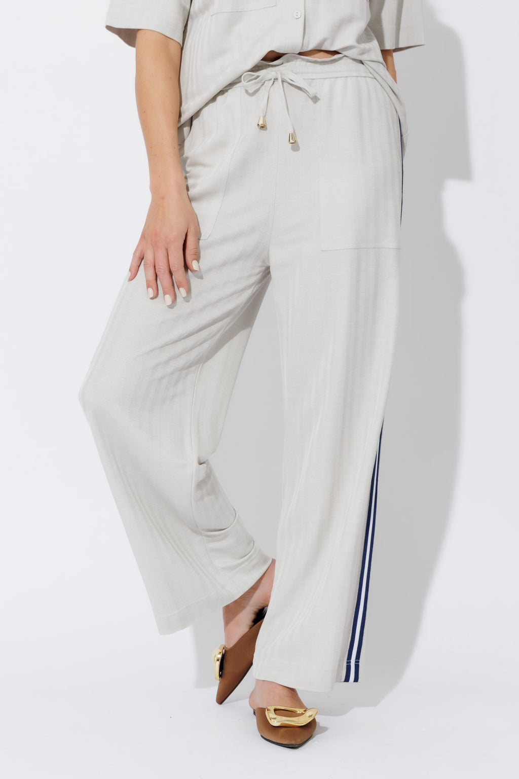 Stone Herringbone Stripe Pant