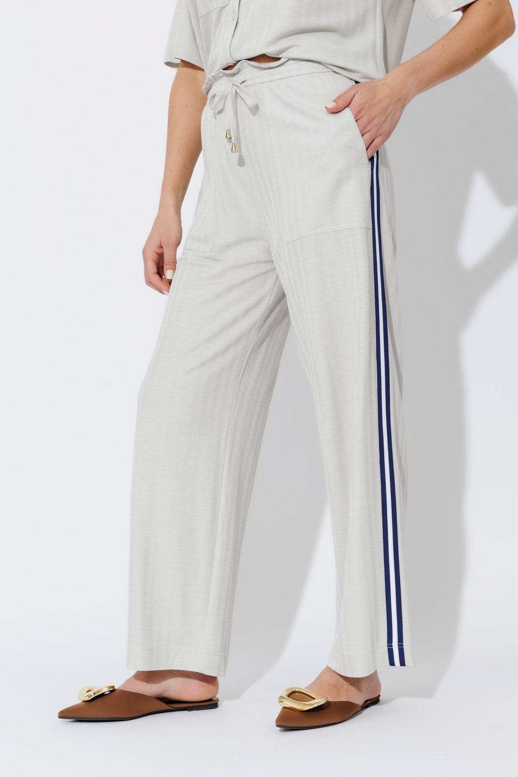 Stone Herringbone Stripe Pant