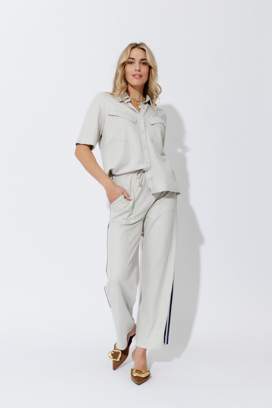Stone Herringbone Pocket Shirt