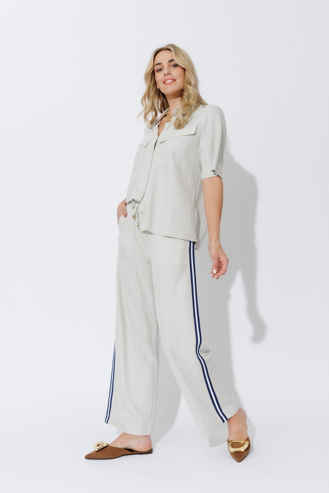 Stone Herringbone Stripe Pant