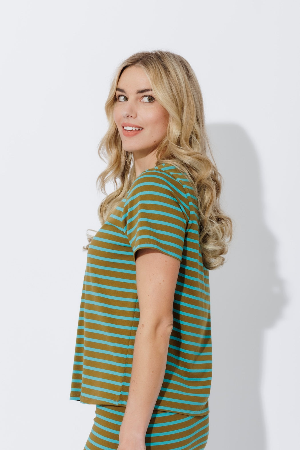 Aqua/Khaki Crew Stripe T-Shirt