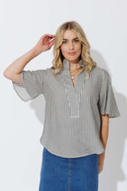 Black Stripe Milan Fluted Blogger Shirt