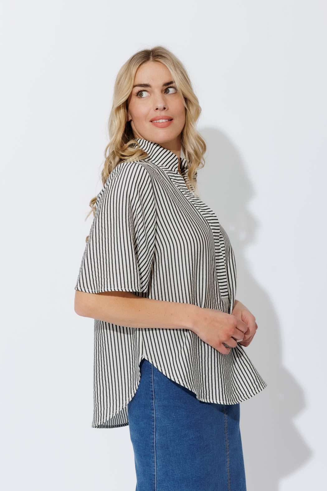 Black Stripe Milan Fluted Blogger Shirt