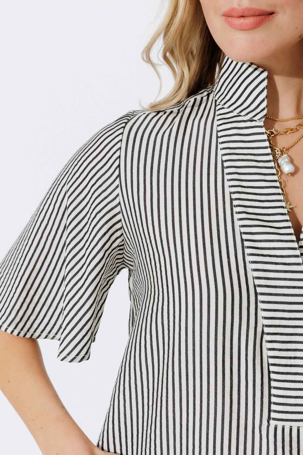 Black Stripe Milan Fluted Blogger Shirt