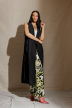 Black Euro Longline Belted Vest