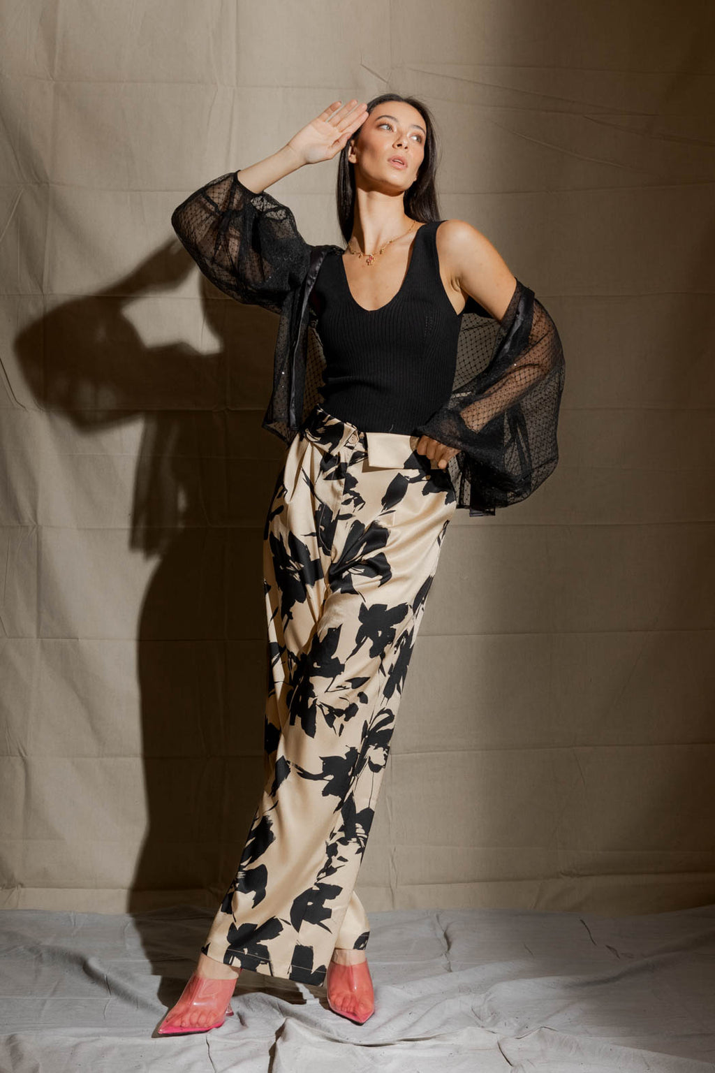 Black Sequin Balloon Sleeve Shirt