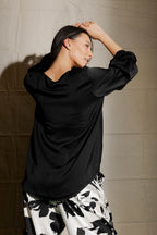 Black Silky Frilly Blouse