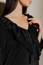 Black Silky Frilly Blouse