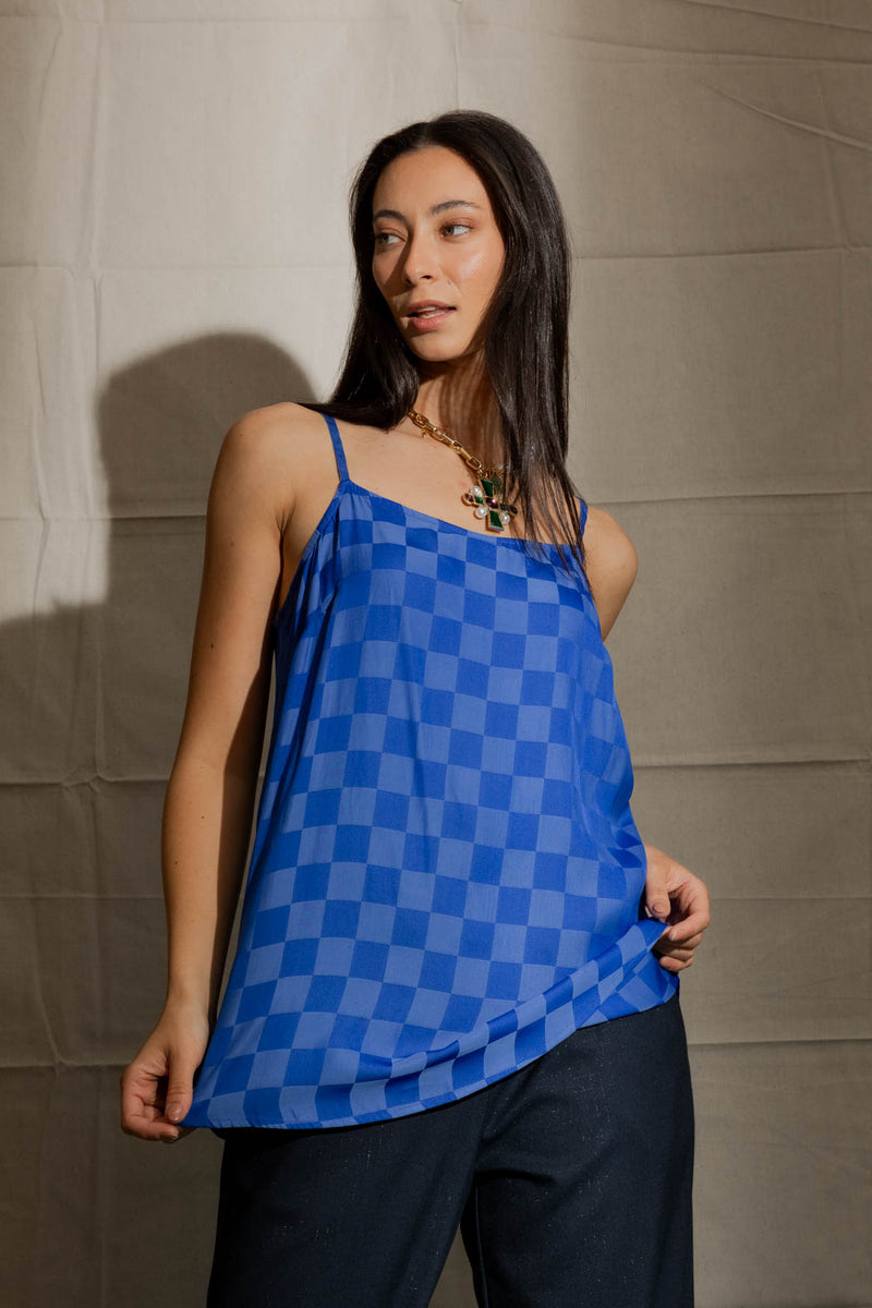 Cobalt Checkerboard Silky Lily Cami