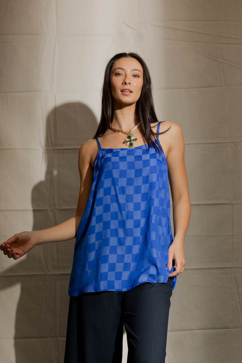 Cobalt Checkerboard Silky Lily Cami