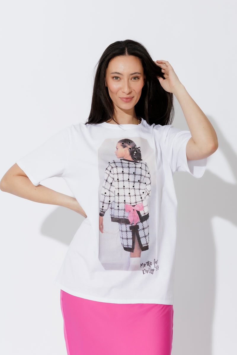 White Dolly Bow Magazine T-Shirt
