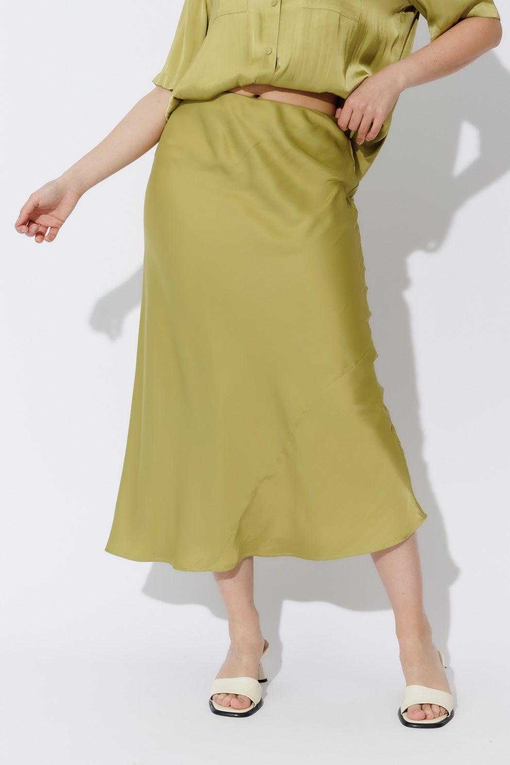 Chartreuse Silky Bias Skirt