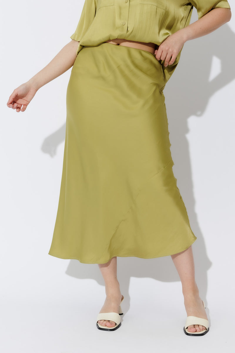 Chartreuse Silky Bias Skirt