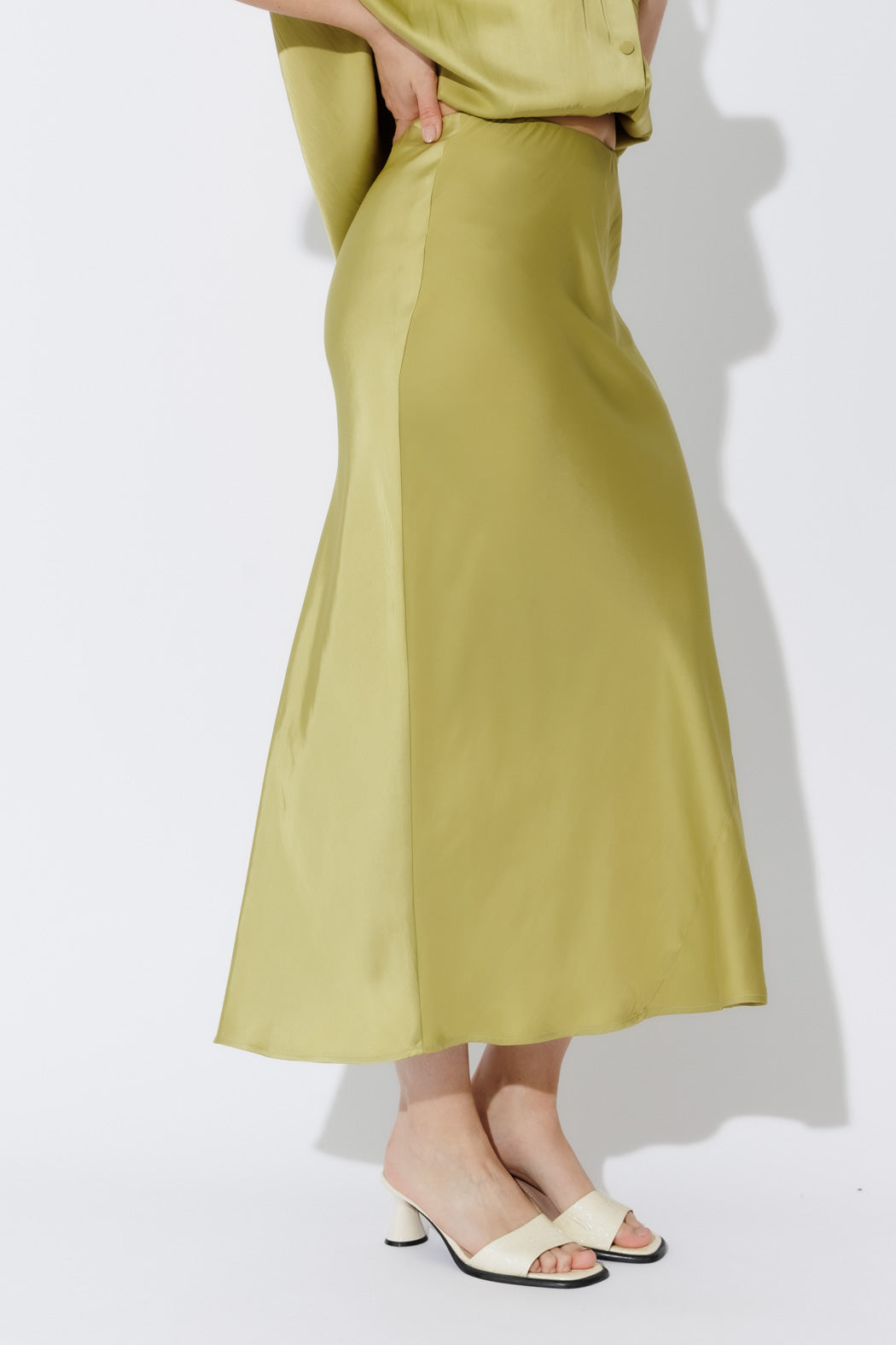 Chartreuse Silky Bias Skirt