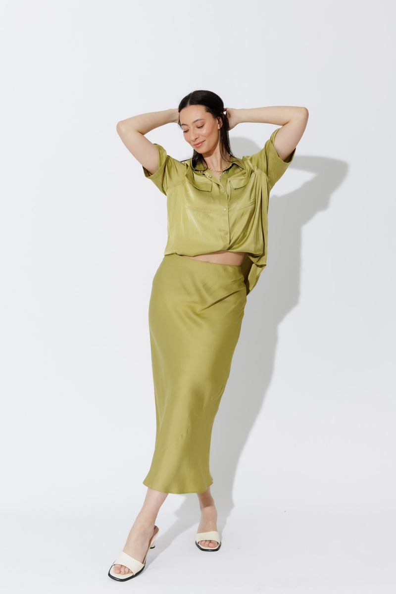 Chartreuse Silky Bias Skirt