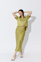 Chartreuse Silky Bias Skirt