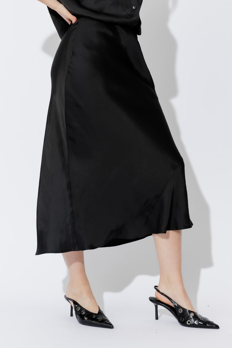 Black Silky Bias Skirt