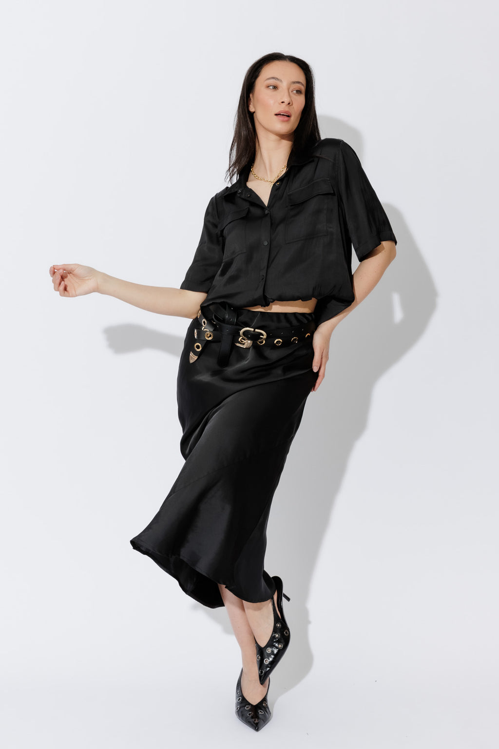 Black Silky Bias Skirt