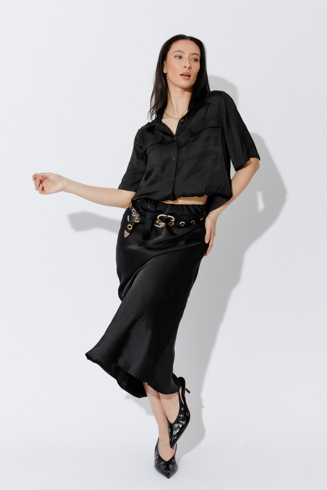 Black Silky Bias Skirt