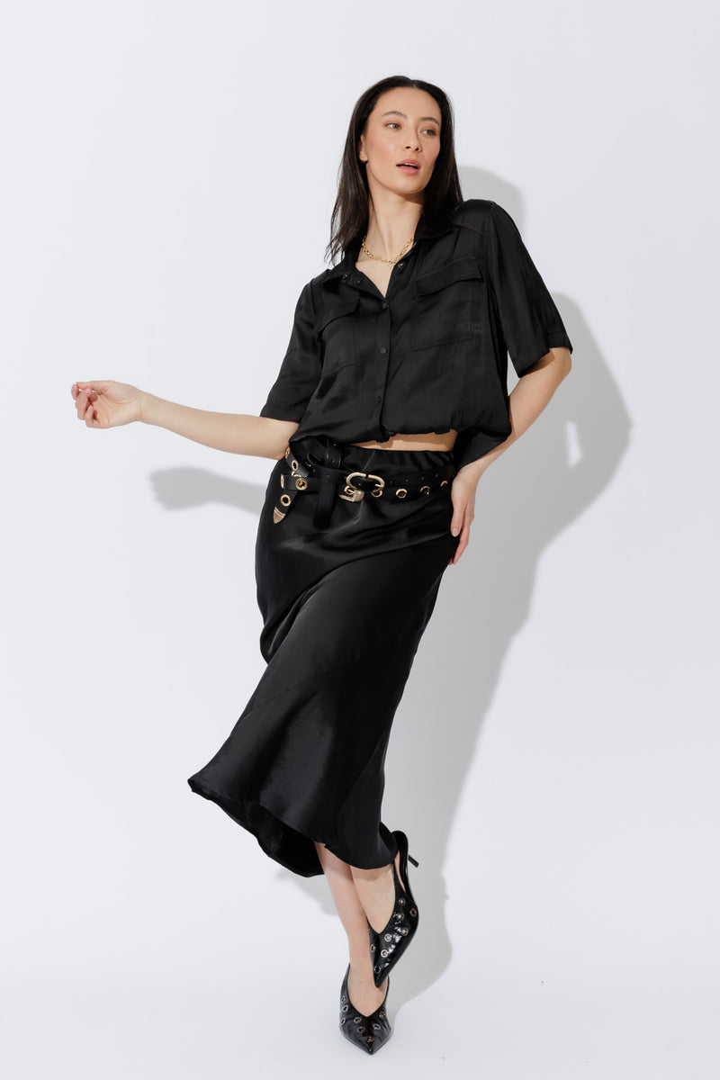 Black Silky Bias Skirt