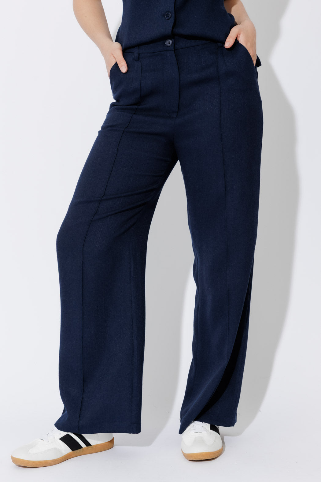 Navy Lyocell Pintuck Pant