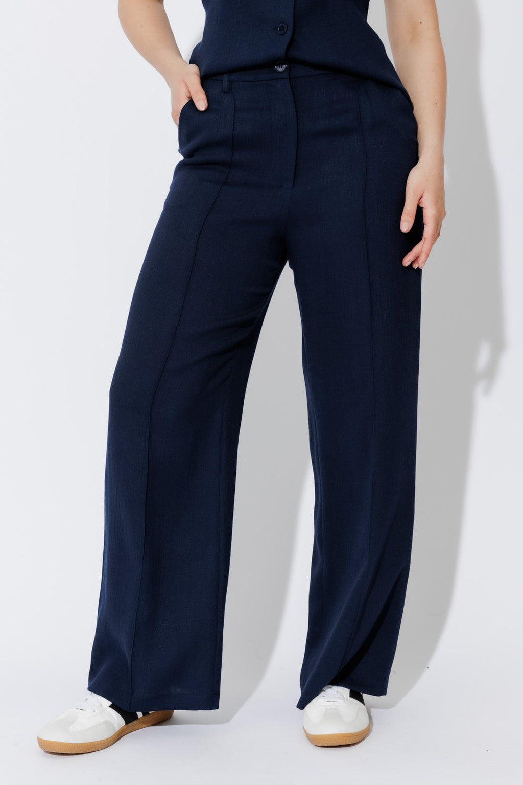 Navy Lyocell Pintuck Pant