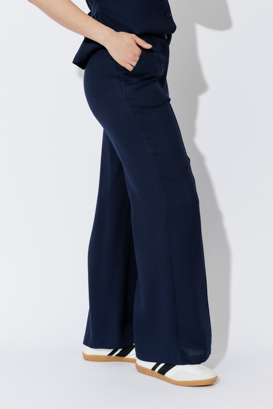 Navy Lyocell Pintuck Pant