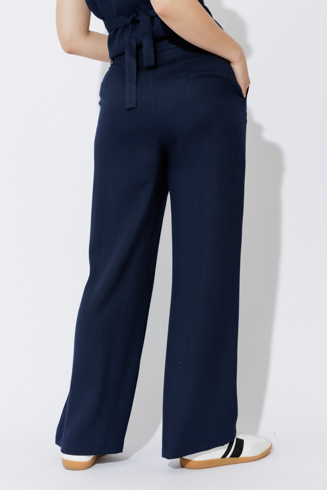 Navy Lyocell Pintuck Pant