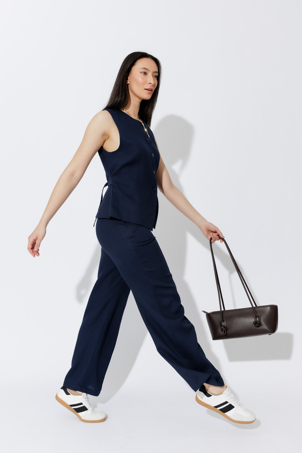 Navy Lyocell Pintuck Pant