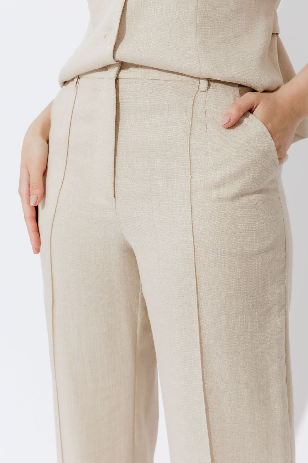 Oatmeal Lyocell Pintuck Pant